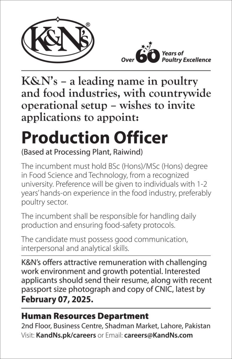 K&N's Pakistan Jobs Production Officer 1