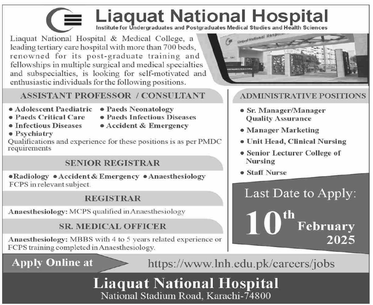 Liaquat National Hospital Jobs 02 February 2025 Dawn 1