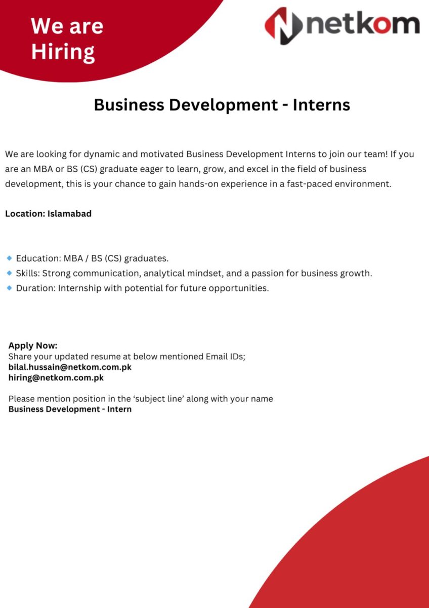 Netkom Technologies (Pvt) Ltd Jobs Business Development Interns 1