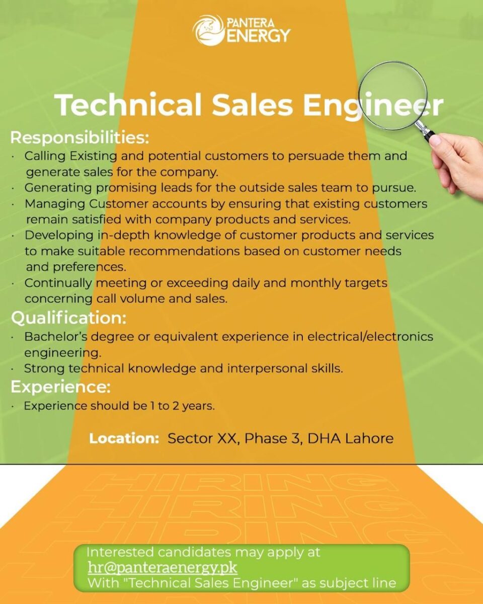 Pantera Energy Limited Jobs Technical Sales Engineer 1