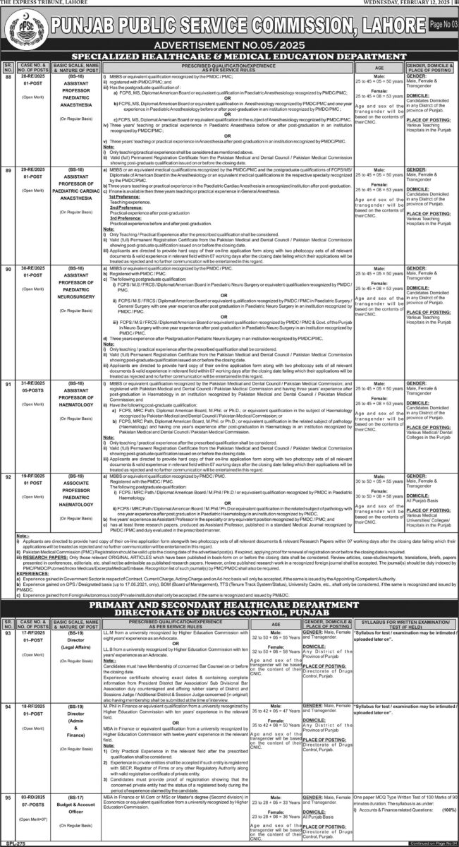 Punjab Public Service Commission PPSC Jobs 12 Febraury 2025 Express Tribune 02 1