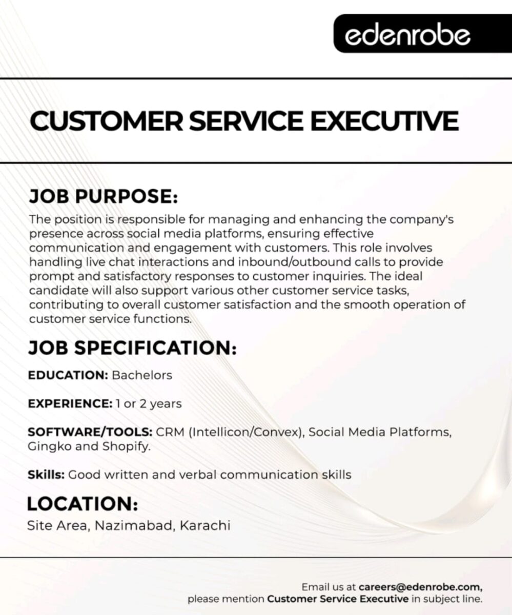 Edenrobe Jobs Customer Service Executive 1