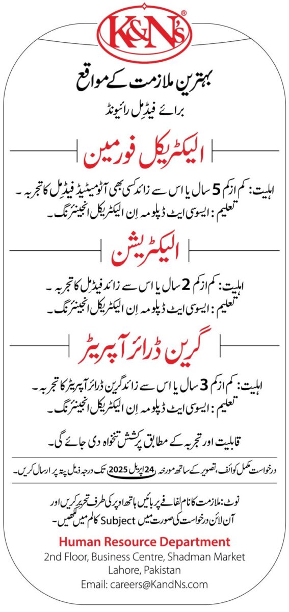K&N's Pakistan Jobs April 2025 1